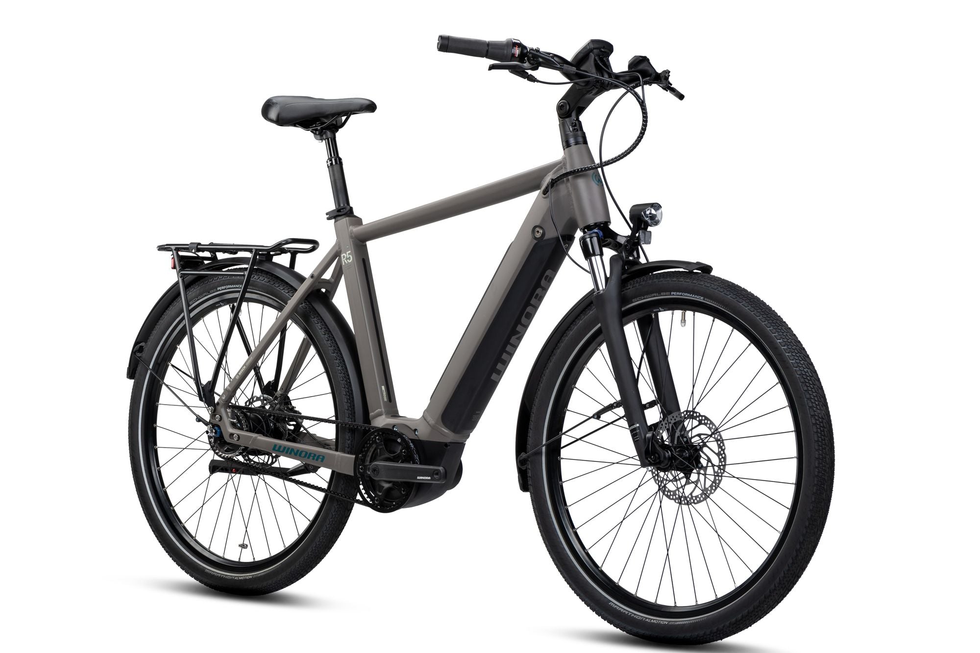 Winora Sinus R5f bici elettrica city peat opaco S cinghia