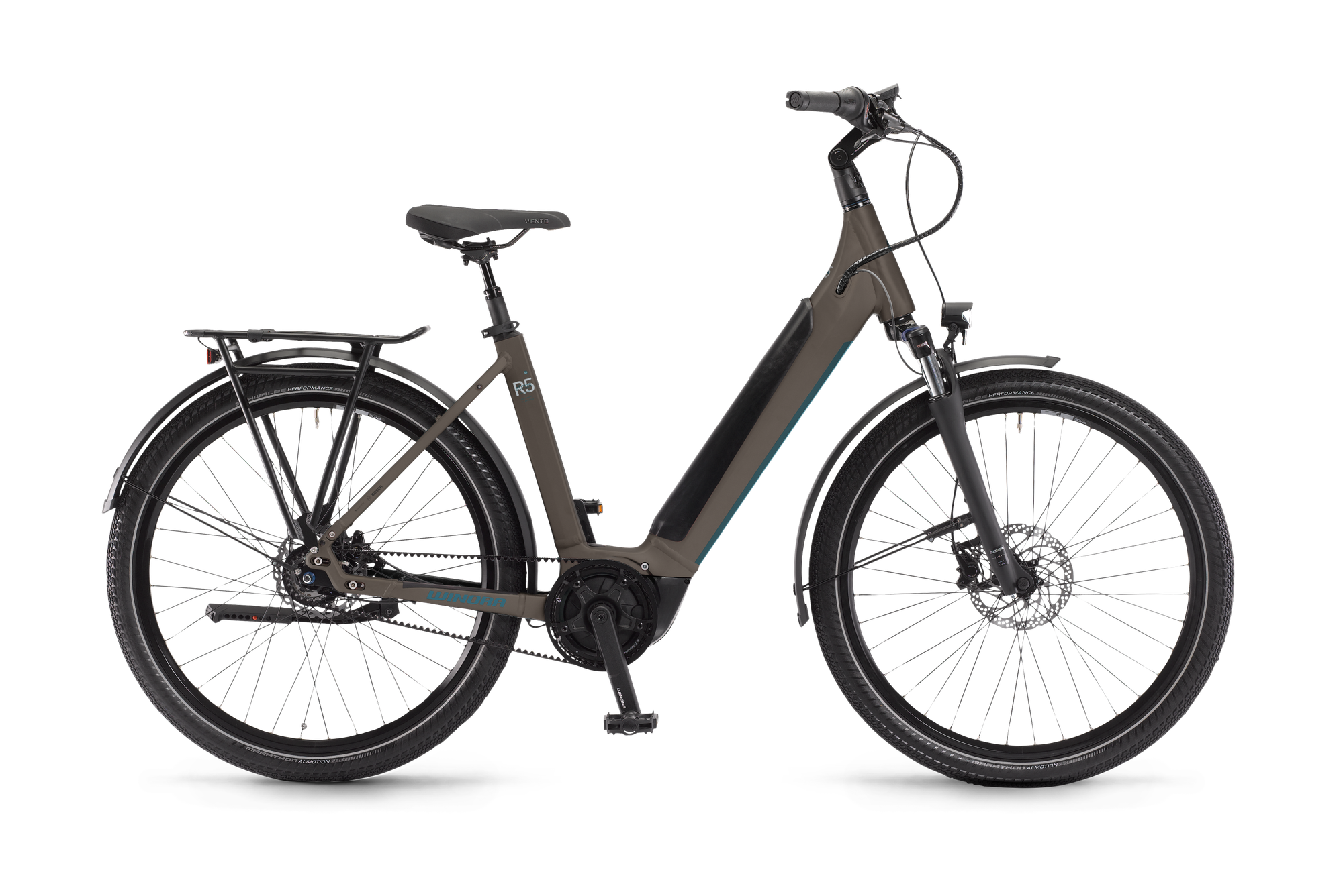 Winora Sinus R5f bici elettrica city peat opaco S cinghia